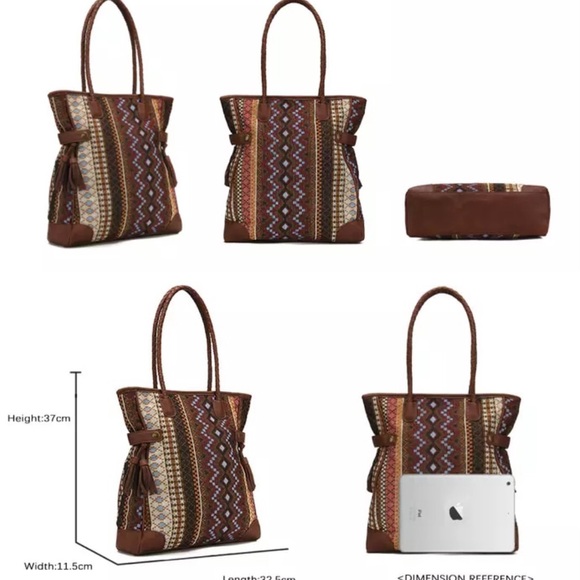 NWT Boho Brown Patterned Shoulder Bag Tote - Picture 3 of 5